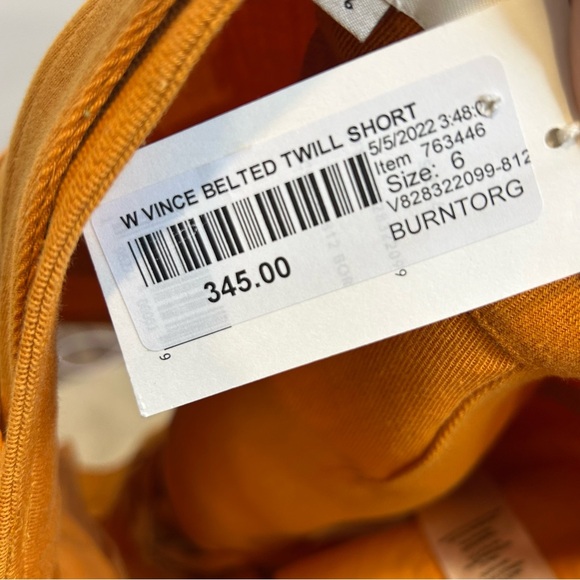 VINCE Belted Twill Linen-blend Short In Burnt Orange - Picture 11 of 12